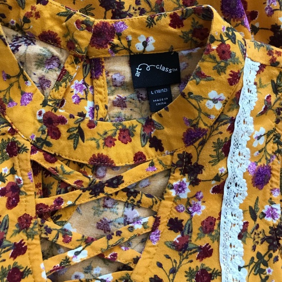 Girls  Art Class Yellow Floral Dress - Size L 10/12 - Picture 2 of 5